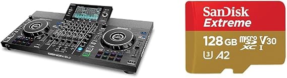 Denon DJ SC LIVE 4 - Standalone DJ Controller, 4-Channel Mixer, Amazon Music Unlimited Streaming & Virtual DJ Compatible & SanDisk 128GB Extreme microSDXC card + SD adapter + RescuePRO Deluxe