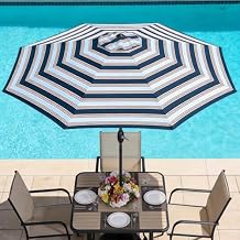 FansaFurn Patio Umbrella Striped Outdoor Table Market Umbrella with Push Button Tilt and Crank Sturdy Aluminum Ribs for Deck, Lawn, Pool& Backyard