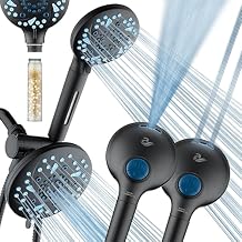 AquaCare High Pressure 6-way Dual Shower Head Combo with Built-in Filter & Power Wash - Clean Tub, Tile & Pets. Remove Chlorine, Lead & Toxins from Water to Protect Skin, Hair, Nails. Matte Black