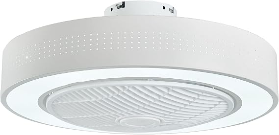 22'' Modern Flush Mount Ceiling Fan Remote Control Dimmable 3-Color LED Light Energy-Saving for Bedroom Living Room Kitchen, White, hin36868
