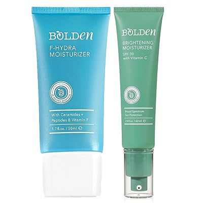 Bolden Brightening SPF 30 & F-Hydra Face Moisturizer Bundle | Vitamin C Sunscreen  Ceramide & Peptide Cream | Daily Hydration & Sun Protection for Healthy, Glowing Skin