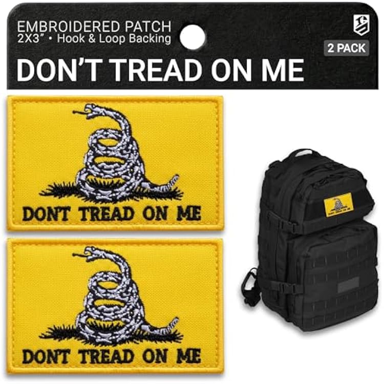 2-Pack Dont Tread On Me Patch Embroidered Gadsden Flag Hook and Loop Military Morale Tactical Patches for Backpack Vest Helmet Dog Harness 3x2 Inches