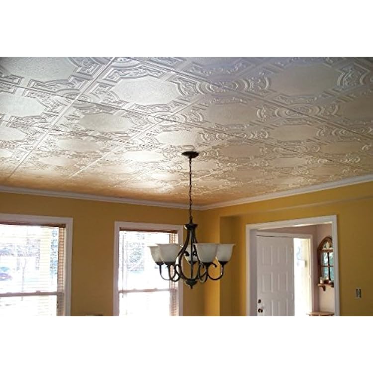 TD RM-28 Polystyrene Styrofoam White Ceiling Tile to Cover Popcorn Pack of 24 Tiles. Classic Design Ceiling Panels Great for DIY Glue up Application on Any Flat Surface or Over Popcorn Ceiling.