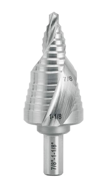 Industrial HSS Step Drill Bit 7/8'' to 1-1/8'' with 3/8'' Shank, Unibit Double Spiral Flute for Metal, Stainless Steel, Aluminum, Plastic