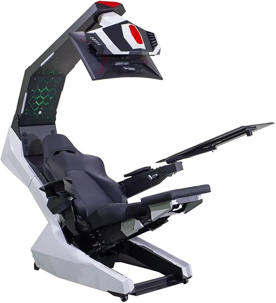 Imperatorworks R1 Pro White Computer Chair with Massage and Speakers and Support 3 Monitors White Structure