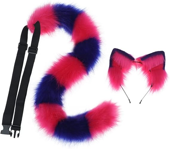 Cat Ear Headband and Furry Long Tail Costume Accessories Set for Animal Cosplay Dress up Halloween Parties Mardi Gras