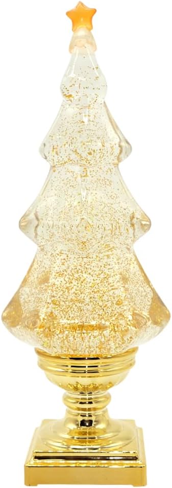 Christmas Tree Musical Snow Globe Lantern with 6H Timer Gold Base