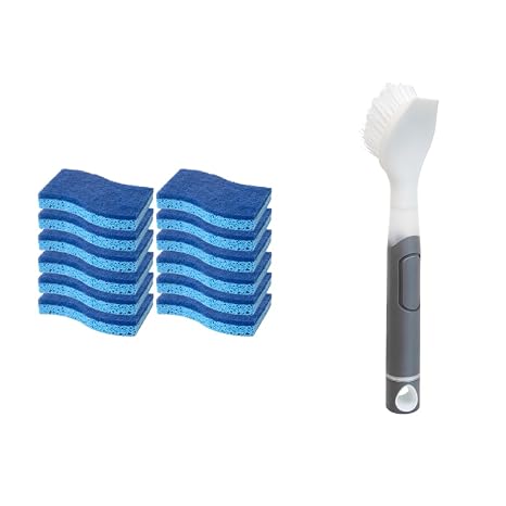 CELOX 12 Pack Non-Scratch Dish Sponge and CELOX Dish Soap Brush with Soap Dispenser for Dishes