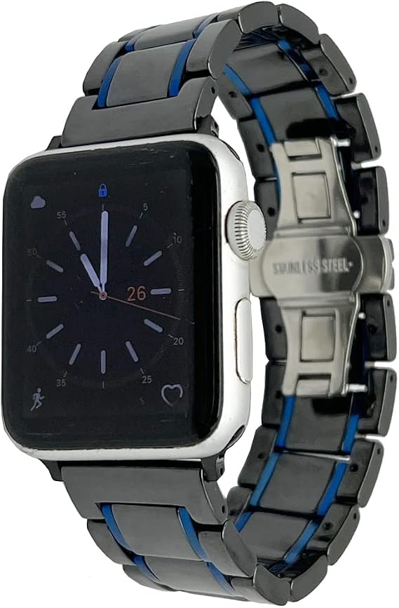 MeShow 41mm 40mm 38mm Two Tone Ceramics Stainless Steel Removable Link Strap Bracelet Watch Band with Butterfly Buckle Clasp for iWatch All Models