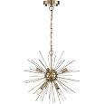 NUVO 60/6992 Cirrus Chandelier Vintage Brass Finish with Glass Rods, 6 Light
