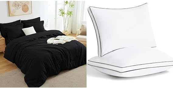 CozyLux Queen Comforter Set 7 Pieces Bed in a Bag Bundle Gusseted Bed Pillows Queen Size Set of 2