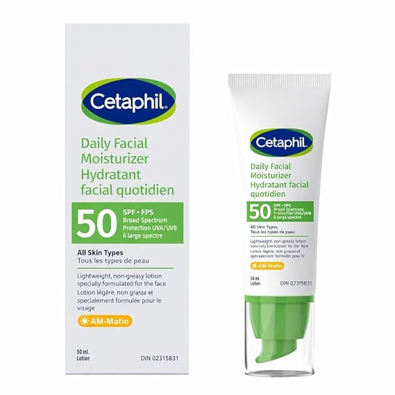 Cetaphil Daily Facial Moisturizer SPF 50, 1.7 oz, Dry to Normal Skin, 1 Pack