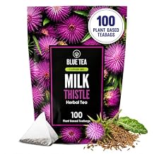 BLUE TEA - Milk Thistle Tea - 100 Count - Pyramid Plant Based Tea Bag | Liver Cleaning and Immune Support | Milk Thistle Seeds - Caffeine Free - Herbal Tea - Non Bitter | Zipper Pack