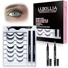 Luxillia SMARTLASH Self Adhesive Lash Clusters Kit - 7 Pairs Press On Lashes with 2 Clear Adhesive Eyeliners & Tweezers, No Glue Needed Eyelashes for Beginners - Waterproof DIY Lash Extension Kit
