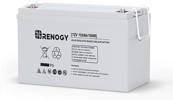 Renogy 12 Volt 100Ah Deep Cycle AGM Battery, Lead Acid Solar Battery | 3% Self-Discharge Rate, 1100A Max Discharge Current, Safe for RV, Camper, Cabin, Home Apliances, Marine and Off-Grid System