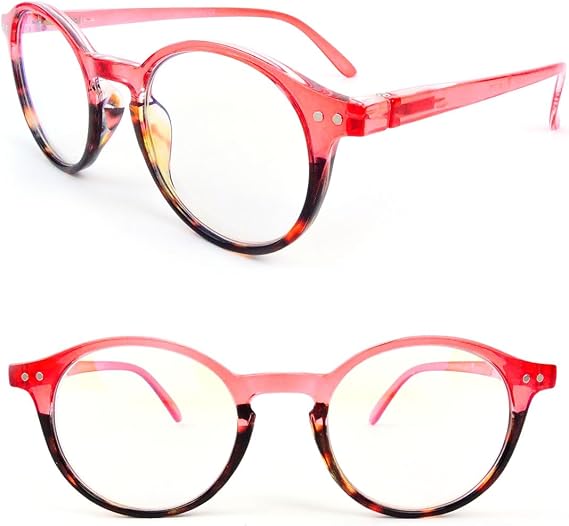 STC Blue Light Blocking Computer Glasses, Round Classic Frame, Red Tortoise, Lightweight