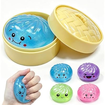 Glitter Dumpling Squishy, 2.1 Inch Cute Little Dumpling Squishy Mystery Box Hand Toys with Food Steamer, Soft Squeeze Decompression Dough for Anxiety Relief Fidget Random1pack