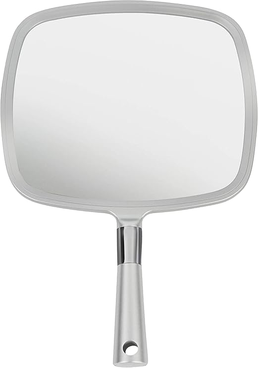 Mirrorvana Large Handheld Mirror with Handle Professional Hairdressing Mirror for Haircut and Styling Salon Cosmetic Mirror for Hairdressers (Silver)