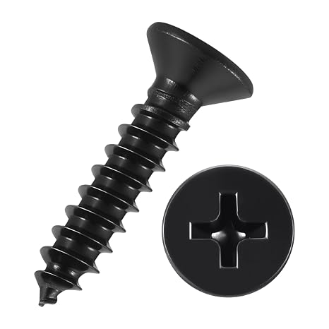 100pcs Phillips Flat Head Wood Screws - [#4x1/2"] 304 Stainless Steel Countersunk Self Tapping Screws for Furniture Assembly, Interior Trim, Outdoor Construction, Black