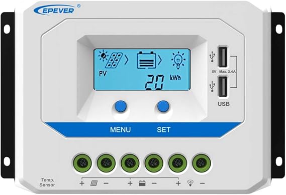 EPEVER 30A Solar Charge Controller 12V/24V Auto Working PWM Solar Panel Charge Regulator with LCD Display and Powerful Dual USB Output
