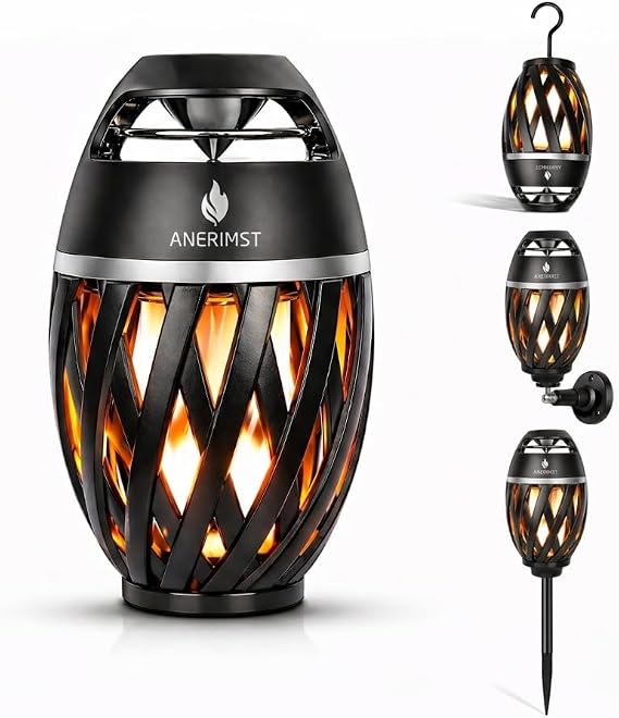 ANERIMST Unique Gifts for Men, Outdoor Bluetooth Speaker Waterproof Wireless with Torch LED Light, Birthday Gift for Boyfriend Him Dad, Cool for Garden, Patio, Outside (Black)