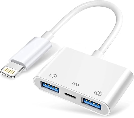 Wahbite Apple Lightning to USB Camera Adapter with Charging Port, OTG Cable for iPhone/iPad to Connect Card Reader, Flash Drive, Keyboard, Mouse, Hubs, MIDI, Plug & Play, White