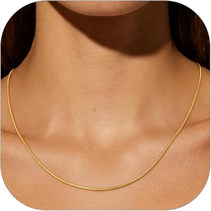 FOCALOOK Snake Chain Necklace, 1/1.2/1.5/2mm 14K Gold Plated Womens Chains