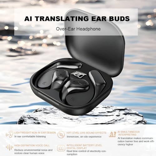AI Language Translator Earbuds, 144 Languages Translation Earbuds Real Time, OWS Translating Earbuds Headphones Translation Device for iPhone and Android Travel Business Learning