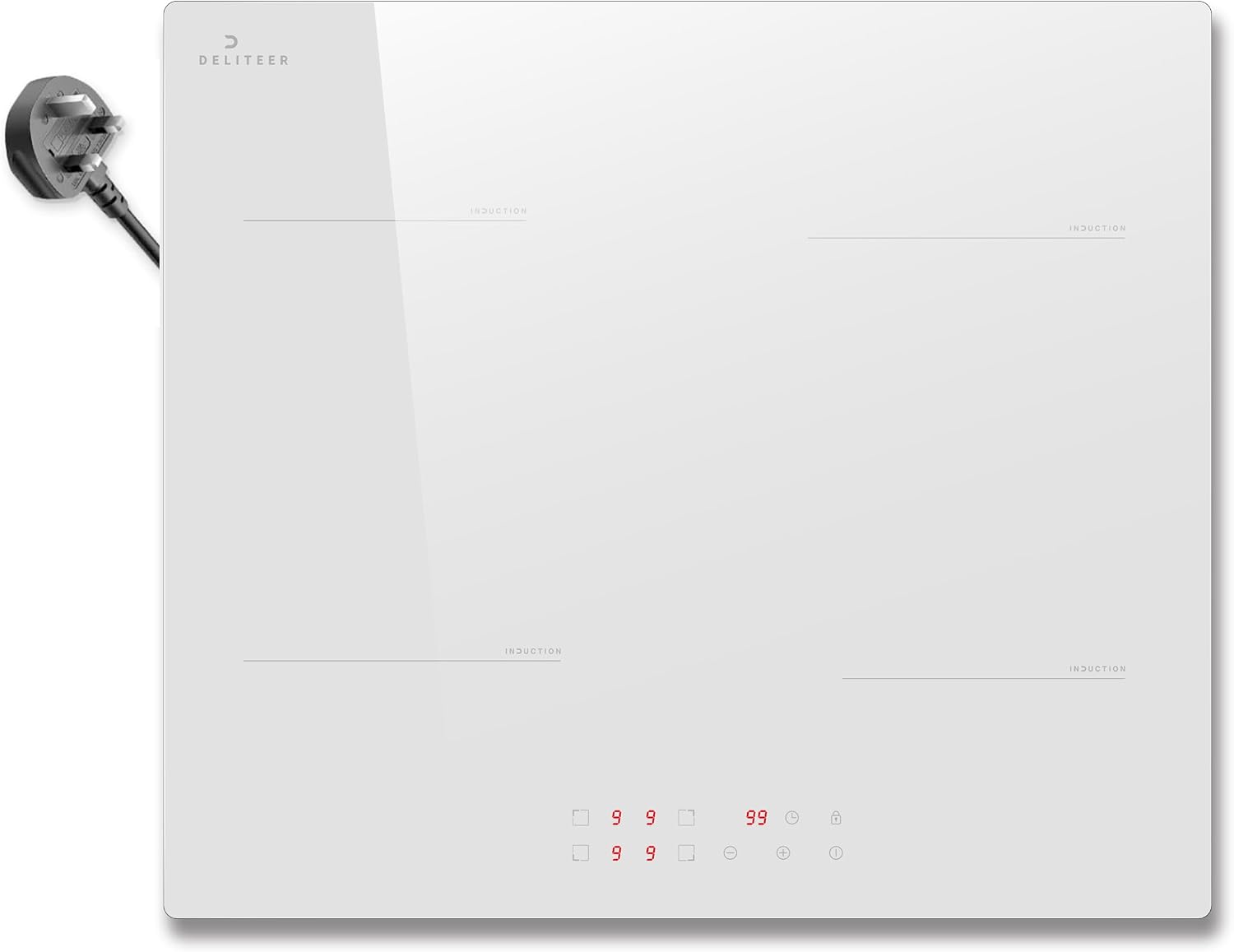 White Induction Hob Plug in DELITEER, 2800W Electric Hob 13amp, 60cm Induction Hob 4 Burners Built in, Touch Contol with Safety Lock, Timer, 220V