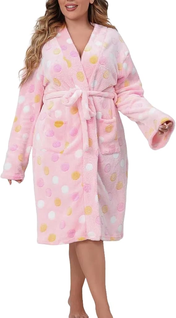 Women's Plus Size Warm Robe Thickened Double-Sided Flannel Sleepwear, Cozy Long Bathrobe for Home, Soft Lounge Gown