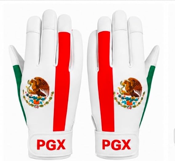 PGX Baseball Mexico Batting Gloves - Adult & Youth Baseball & Softball Gloves, Leather Palm, Wrist Strap for Secure Fit