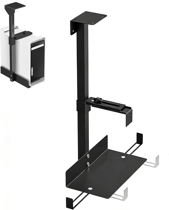PC Holder Under Desk PC Wall Mount Computer Suspension Holder for Undertable Full Steel Material Adjustable Duty Computer Case Holder Works with Most Hosts