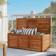DREAMADE 47 Gallon Acacia Wood Deck Box, Patio Storage Bench with Large Capacity, Supports 355 lbs, Outdoor Storage Box for Garden Backyard Patio Porch Seating, Natural