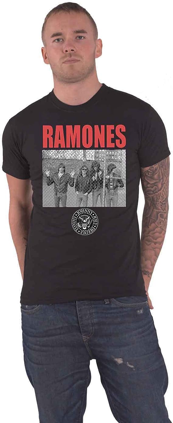 Ramones T Shirt Cage Photo Band Logo Back Print Official Mens Black