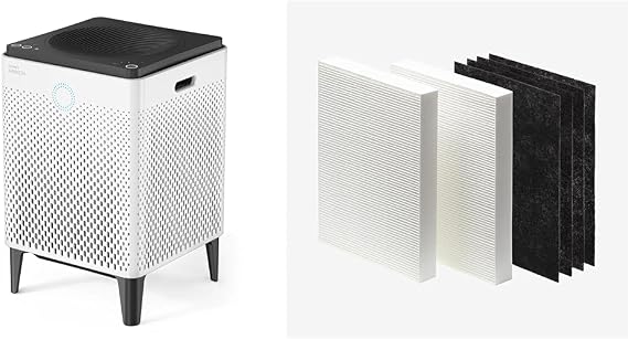 Coway Airmega 400 True HEPA Air Purifier with Smart Technology, Covers 1,560 sq. ft, White & AP-1216-FP Replacement Filter Pack for AP-1216L, Black