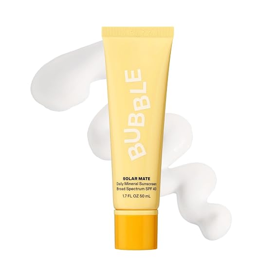 Bubble Skincare Solar Mate Mineral Face Sunscreen Broad Spectrum SPF 40 - Zinc Oxide Sunscreen with Blue Light Protection & Ginseng Extract - Sheer, Lightweight Coverage With No White Cast (50ml)