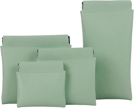4Pcs Purse Pouches for Inside Purse, Squeeze Coin Purse Pouch, Waterproof Leather Portable Mini Makeup Bag & Travel Toiletry Organizer (Green)