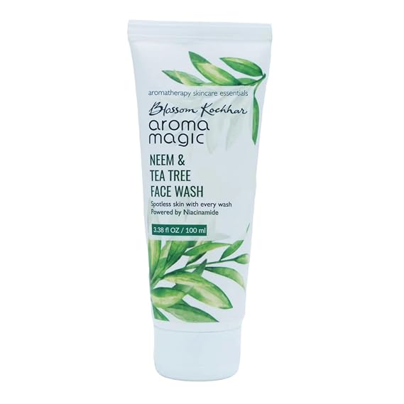 Aroma Magic Neem & Tea Tree Face Wash with Niacinamide | Deep Cleansing & Pore Tightening | Acne & Pimple Control | Facial Cleanser for Supple & Smooth Skin | 3.38 Fl Oz/100ml