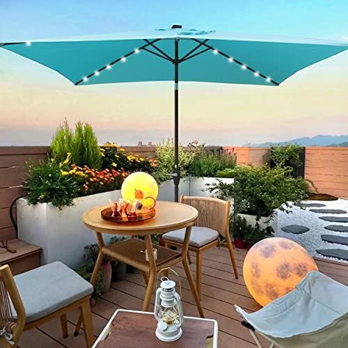 10FT Patio Offset Umbrella w/Solar LED Lights Rectangular Outdoor Cantilever Hanging Umbrella w/Crank UV Protection Sun Shade for Market Garden Lawn Backyard Poolside