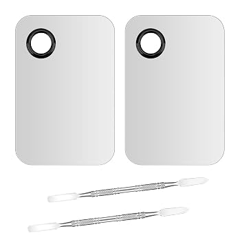 Makeup Mixing Palette Spatula Set, 2PCS Mini Metal Makeup Palette & 2PCS Skincare Spatula, Cream Foundation Palette for Mixing and Save Cosmetics (A)