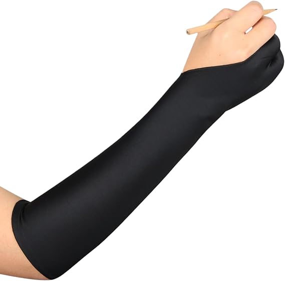 Artist Drawing Glove Long Two Finger Sleeve, Paint Guard, Stain Block Fabric | Smooth Hand Glide Control, Medium Length Elbow Pad Design for Illustration Creation