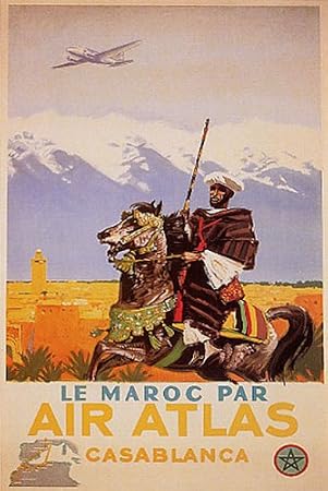 Wonderfulitems Maroc Morocco Airplane Casablanca Travel Tourism 20" X 30" Image Size Vintage Poster Repro Canvas Rolled Up