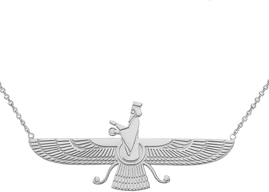 Middle Eastern Jewelry Elegant Sterling Silver Persian Faravahar Necklace
