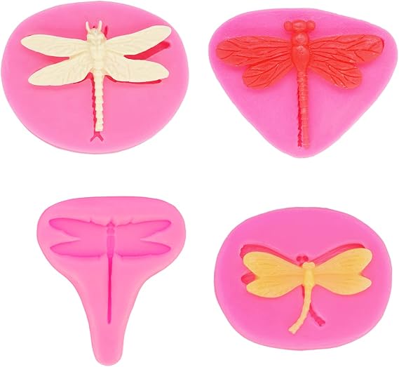 Set of 4 3D Insect Theme Dragonfly Silicone Fondant Mold for DIY Cupcake Cake Topper Decoration Chocolate Candy Ice Cube Gum Paste Crystal Pudding Desserts Handmade Ice Cream Jelly Shots