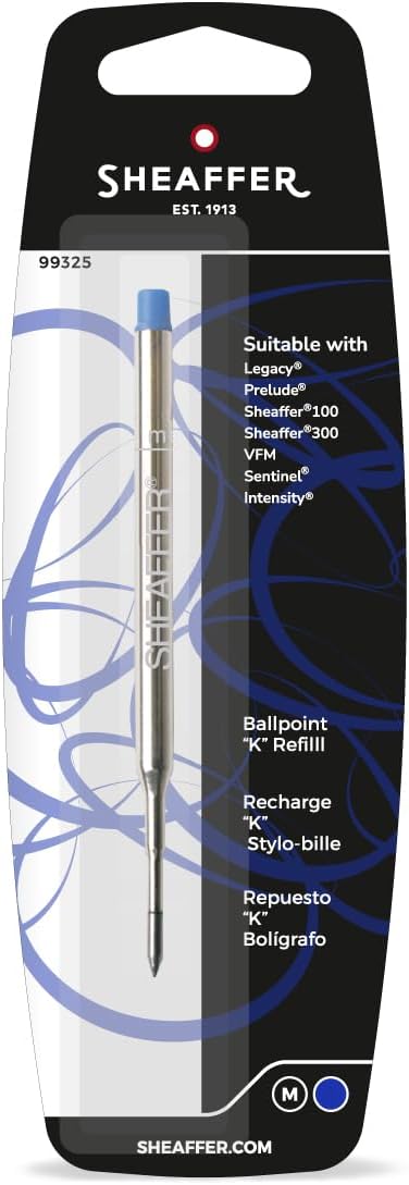 Sheaffer K Ballpoint Pen Refill, Medium Point, Blue Ink (99325)