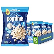Poptime Gourmet Popcorn Snack Bags Sea Salt Popcorn Bags, Healthy Snack Popped With Heart-Healthy Avocado Oil, Crunchy, Gluten Free, Vegan, Low Calorie, Kosher, Non-GMO - 4.5 oz - Pack 12