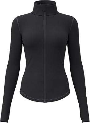 Womens Fleece Lined Workout Jacket Slim Fit Lightweight Running Zip Up Athletic Long Sleeve Top