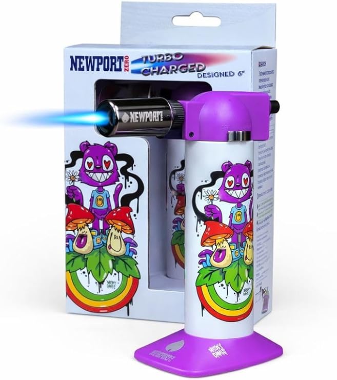 Newport Zero Butane Torch Lighter Nicky D. Custom Art Design Adjustable Flame, Safety Lock, Piezo Ignition Refillable Culinary & Craft Torch for Cooking, Jewelry, Camping, Cigar, DIY