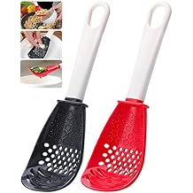 2PCS Multifunctional Kitchen Cooking Spoon, Skimmer Scoop Food Strainers for Cooking, Mashing, Draining, Grating, Non-stick Small Spatula Spoon Kitchen Tools (Black and Red)
