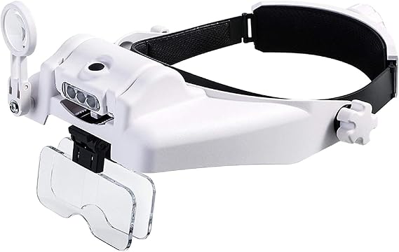 Headband Magnifying Glass with Light, Head Mount Magnifier Glasses Visor Handsfree Reading Magnifying Glasses for Close Work, Jewelers loupe, Sewing, Crafts, Hobbies, Repair (1.0X to 14X LED)